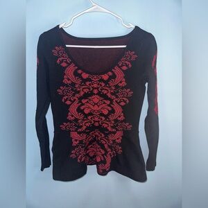 Winter Woven Patterns Long Sleeve Sweater Red Black Size 10